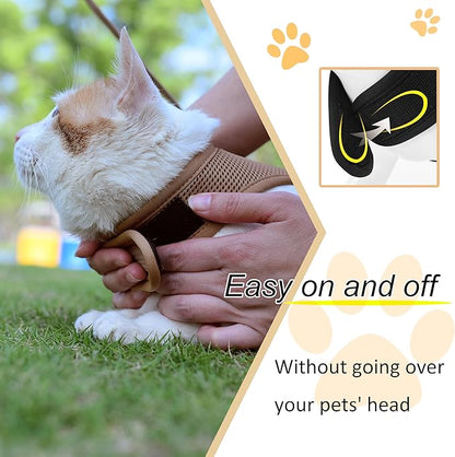 Cat Harness and Leash for Walking Escape Proof Breathable Mesh Fabric, Solid Brown, Large, Adjustable Cat Walking Jackets with Handle, Padded Stylish Cat Vest