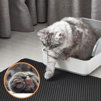 Cat Litter Mat Litter Box Mat, EVA Honeycomb Double Layer Design, Urine & Waterproof, Scatter Control Kitty Litter Mat, Less Waste, Easier To Clean,Washable, Black