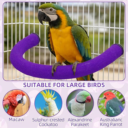 Rypet U Shape Parrot Perch Stand Toy for Paw Grinding Clean Stick Exercise, Rough-Surfaced Quartz Bird Perch Standing Cage Accessories for for Small Parakeets Cockatiels Conures Macaws (Purple XL)