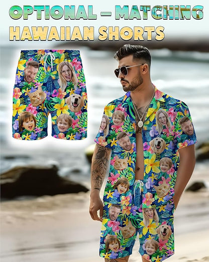 Custom Hawaiian Shirt with Face Photo Picture for Men Women Kids Youth Adult, Tropical Personalized Hawaiian Shirts Gift