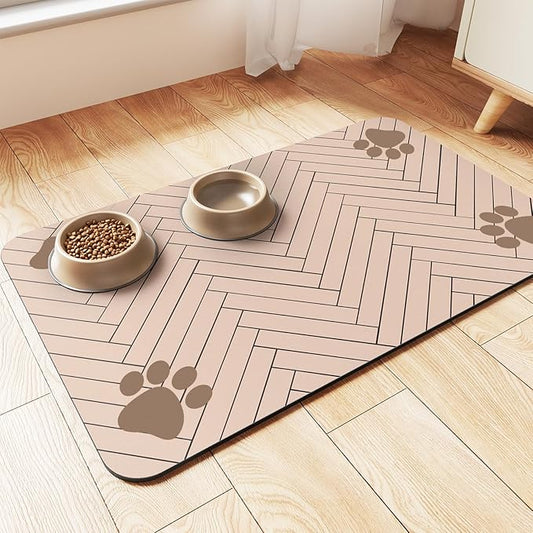 Pet Feeding Mat-Absorbent Pet Placemat for Food and Water Bowl, with Waterproof Rubber Backing, Quick Dry Water Dispenser Mat for Dog and Cat (24"x16", Beige)