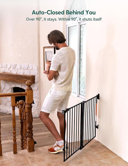 Babelio Baby Gate for Stairs, Kitchen & Doorways, No Bottom Bar| Easy Installation| One-Handed Operation| Auto-Close| Hardware Mount (Drill Needed) Safety Dog Gate (Black - B17, 34" H, 29-49" W-Wide)