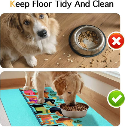 Spring Dachshund Pet Feeding Mat 24x16 Inch Cute Pet Feeding Area Mat Pet Food Mat Pet Mats for Food and Water Dog Mat for Food and Water Indoor Feeding Corner Kitchen Floor Decor
