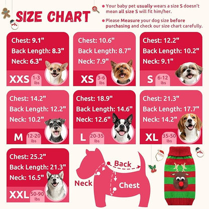 Dog Cat Christmas Sweater Boy Girl Ugly Reindeer Xmas Pet Clothes Holiday Puppy Costume New Year Gifts for Small Medium Large Dogs Outfits (XS, Red Green Stripe Reindeer)