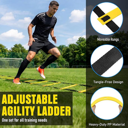 Agility Ladder, Soccer Football Training Equipment Set - 20ft Speed Ladder, 4 Hurdles,Parachute, 12 Cones & Jump Rope | Agility & Speed Training for Kids Youth Adults,Basketball & Football Accessories