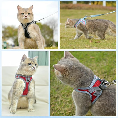 SCENEREAL Cat Harness and Leash Set Escape Proof, Adjustable Soft Air Mesh Kitten Harnesses for Girls Boys Small Medium Big Cats, Reflective Light Travel Pet Walking Vest for Puppy Rabbit, Red S