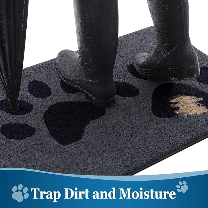 Buganda Dog Door Mat for Muddy Paws, Absorbent Dirt Trapper Washable Indoor Doormats, Non Slip Low-Profile Mud Mat for Dogs, Front Entrance Doormat for Inside Floor (48x30 Inches, Black)