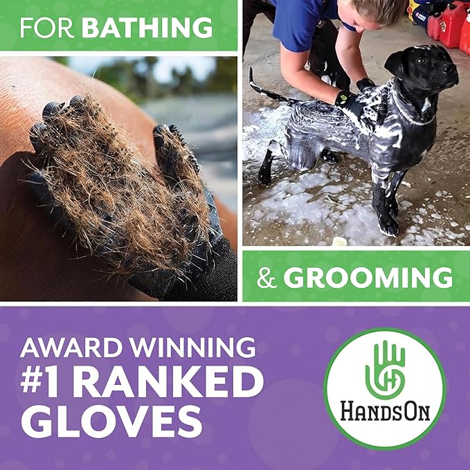 H HANDSON Pet Grooming Gloves - Patented #1 Ranked, Award Winning Shedding, Bathing, & Hair Remover Gloves - Gentle Brush for Cats, Dogs, and Horses (Green, Small)