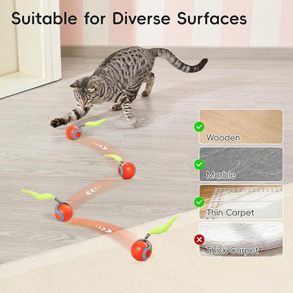 Potaroma Moving Ball Cat Toys with Feather Tail, Rechargeable 2025 New Interactive Toy for Indoor Cats Exercise, Smart Interactive Kitten Rolling Ball, Orange