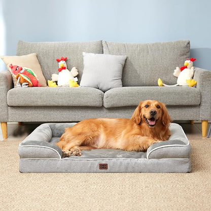EHEYCIGA Orthopedic Dog Bed for Medium Dogs, Waterproof Memory Foam Medium Pet Beds with Sides, Non-Slip Bottom and Egg-Crate Foam Dog Couch Bed with Washable Removable Cover, Grey