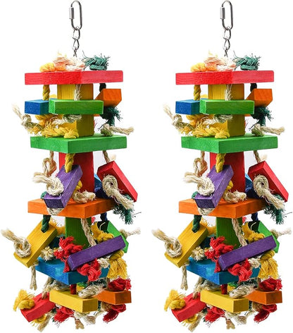 RUBY.Q 2 Pack Large Parrot Toy, 20in Bird Parrot Toy, Multicolored Natural Wooden Bird Chewing Toys for Large Macaws, African Grey and a Variety of Amazon Parrots