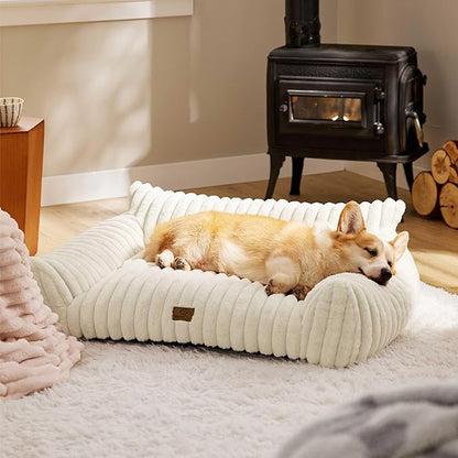 Bedsure ComfyFleece™ Cute Dog Couch for Medium Dogs - As Seen on TV on Good Day New York, Dog Couch Bed with Removable, Washable Cover, Supportive Pet Sofa, for Medium Large Dogs, 36inch, Cream