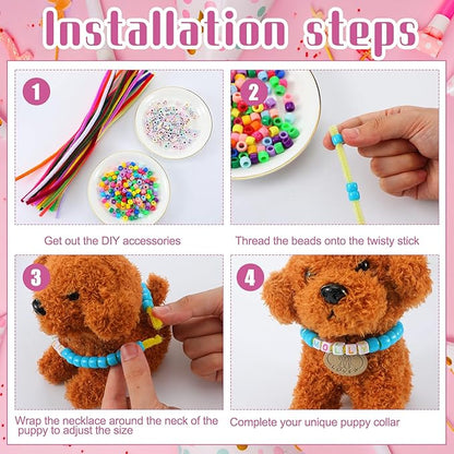 1040 Pcs Adopt a Puppy Pet Party Favors Puppy Adoption Party Supplies Make Your Own Dog Collar Necklace Kit with Beads for Pet Birthday DIY Craft(Without Dog) (Candy Color)
