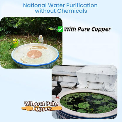 Bird Bath Purification Disk, 99.99% Copper Disc for Bird Bath Copper Disk Cleaner Safe for Outside Birds Fountain Disc Accessories, Fit for Outdoor Birdbath Bowl (3 pcs)