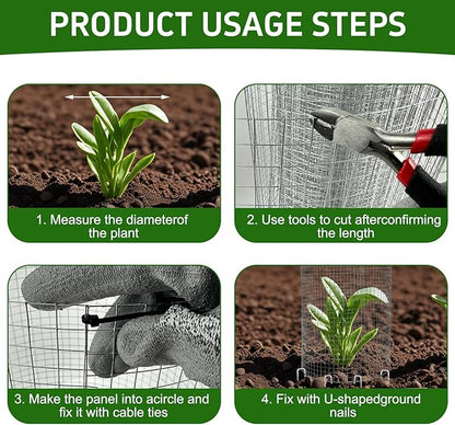 CIEOVO Wire Plant Protector from Animals, Metal Mesh Plant Cage Covers Rustproof Wire Plant Cages 30 U-Stakes and 100 Ties for Plants Keeping Bunnies Chicken Squirrels Birds Chicken Duck Out