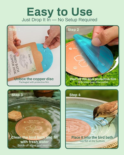 Bird Bath Purification Disk Pure Copper Outside Winter Solar Power Birdbath Wild Hummingbird Pedestal Fountain Cleaner Humming Feeder Cage Dispenser Heater Ground Safe Garden Lover Women Gift