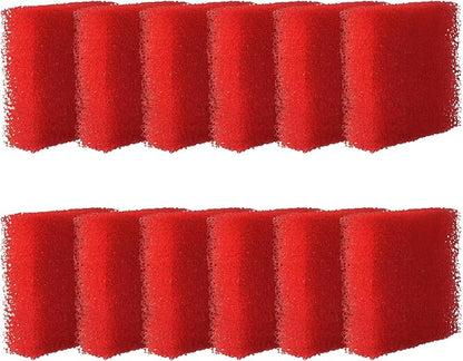 12-Pack Aquarium Glass Cleaner Sponges 3.25" x 3.25" x 1", Non-Scratch Scrubber Pads, Thick & Durable, Safe for Glass Fish Tanks for Crystal Clear View (Red)