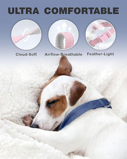 Dynmeow Soft and Breathable Cotton Dog Collar, Durable Adjustable Heavy-Duty Pet Collar with Quick-Release Buckle, Lightweight for Sensitive Skin for Large Dogs, Navy-Blue, L