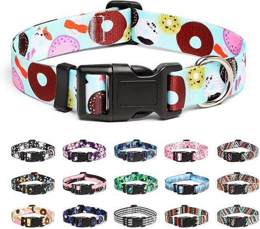 Mercano Adjustable Dog Collar - Special Design Patterns, Soft Nylon Comfortable Sturdy Pet Collar for Small Medium Large Dogs (M, Blue Cookie)