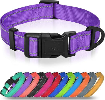 Joytale Small Dog Collar, Reflective and Adjustable Nylon Collar with Quick-Release Buckle, Lightweight No-Choke Design for Small Dogs, Purple, 3/4" Width