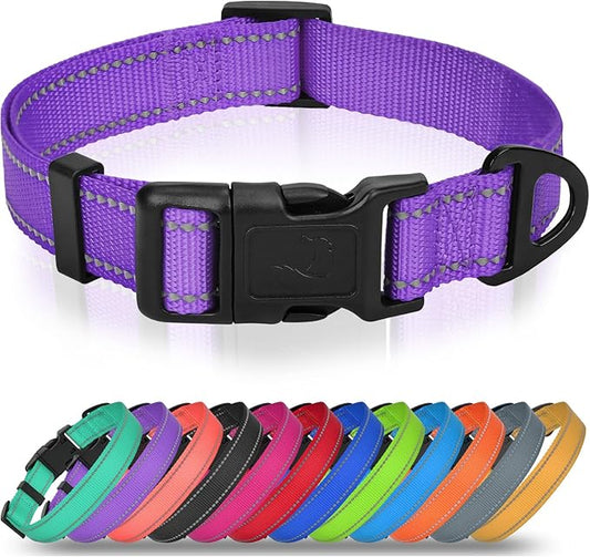 Joytale Large Dog Collar, Reflective and Adjustable Nylon Pet Collar with Quick-Release Buckle for Large Dogs, Purple, L