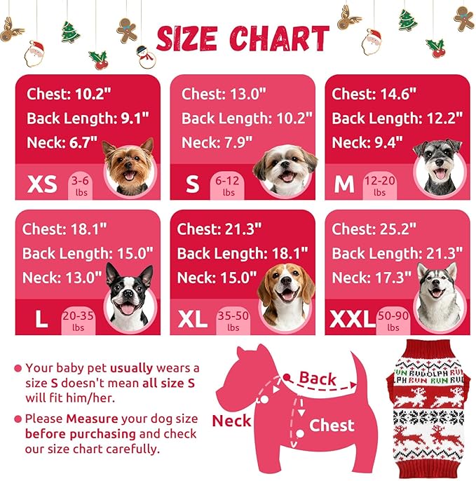 Dog Christmas Sweater Xmas Pet Clothes Cute Reindeer Christmas Dog Costume Outfits Holiday Knitwear Puppy Cat Jumpers New Year Gifts for Small Medium Large Dogs(Red Runing Deer,M)