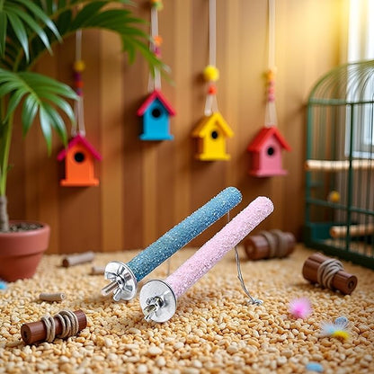 2 Pcs Multi-Color Random Bird Perch Stand Toy Wood Parrot Perch Stand Grinding Claw Sticks Sanded Surface Cage Toy for Parakeets Finches Parakeet Toys Birdcage Accessories