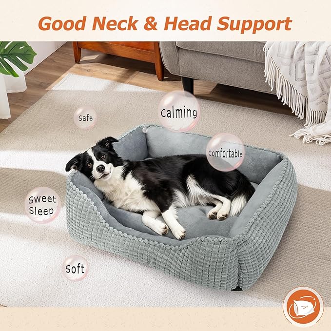 MIXJOY Large Dog Bed for Large Medium Small Dogs, Rectangle Washable Orthopedic Dog Bed, Soft Calming Sleeping Puppy Bed Durable Pet Cuddler with Anti-Slip Bottom L(30"x24"x9")