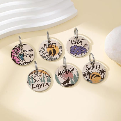 MYXGY Colorful Dog Tags Personalized, Engraved Dog Tags with Colored Printing for Pets, Customizable Cat Collar Holder Tag (Sunshine)