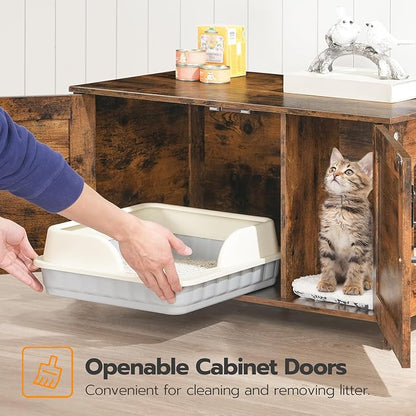 HOOBRO Litter Box Enclosure, Cat Litter Box Furniture with Removable Divider, Large Hidden Litter Box Furniture, Wooden Cat House, End Side Table, 31" L x 17.5" W x 19.7" H Rustic Brown BF03MW01G2
