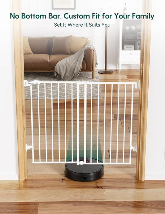 Babelio Baby Gate for Stairs, Kitchen & Doorways, No Bottom Bar| Easy Installation| One-Handed Operation| Auto-Close| Hardware Mount (Drill Needed) Safety Dog Gate (White - B17, 34" H, 29-49" W-Wide)