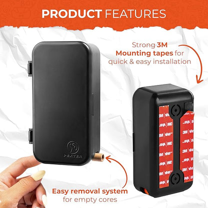 Dog Poop Bag Dispenser - Outdoor or Indoor Pet Waste Bag Dispenser Station - Stick-On or Screw-On Wall Mount - Poop Bags Storage Outdoor Container - Includes 4 Doggie Bag Rolls (Black)