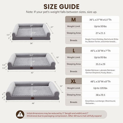 Large Dog Beds Large Sized Dogs 45x35x7 Inch, Orthopedic XXL XL Dog Bed for Medium Size Dogs, Big Waterproof Couch Sofa with Removable Washable Cover for Pet, Light Grey