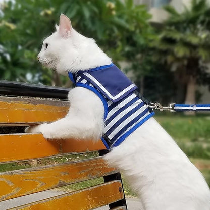 Cat Harness and Leash for Walking Escape Proof, Adjustable Cat Vest Harness, Padded Stylish Cat Walking Jackets, Sailor Suit Navy, X-Small