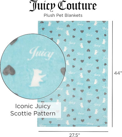 Juicy Couture Plush Flannel Pet Throw Blanket, Turquoise Juicy Scottie Hearts