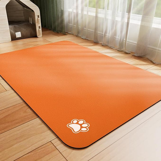Dog Food Mat - Absorbent Cat Mat for Food and Water, No Stains Pet Feeding Bowl Mat, Easy to Clean Pet Placemats, Quick Dry Dog Water Dispenser Mat for Messy Drinkers | Paw Orange 18"x34"