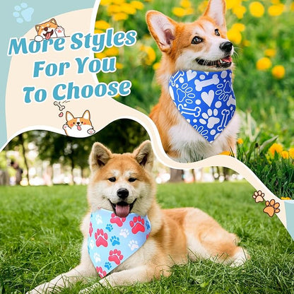 50 Pcs Blue Paw Print Dog Bandanas Bulk Animal Footprint Bandanas for Dogs Triangle Kerchief Bib Scarf Set for Pet Winter Costume Photo Props Daily Accessories Pet Shops (25.6 x 17.7 x 17.7)