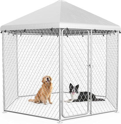 6.8x6.8 FT Large Outdoor Dog Kennel Outside with Heavy-Duty Steel Frame, Waterproof UV-Resistant Cover, Secure Lock, and Hexagonal Wire Fence