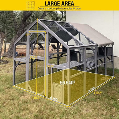 Aivituvin Cat House Outdoor Catio Kitty Enclosure with Super Large Enter Door,Wooden Cat Cage Condo Indoor Playpen with Platforms,Small House 110" L
