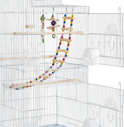 Yaheetech 62.5-inch Roof Top Flight Bird Cage for Parakeets Cockatiels Conures Finches Lovebirds Canaries Budgies Small Parrots, Large Birdcage with Detachable Rolling Stand, White