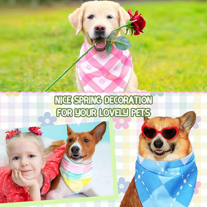 100 Pcs Spring Dog Bandanas Bulk Pet Bibs Colorful Triangle Scarf Pet Bandanas for Medium Large Dogs Spring Summer Birthday Costume Decoration