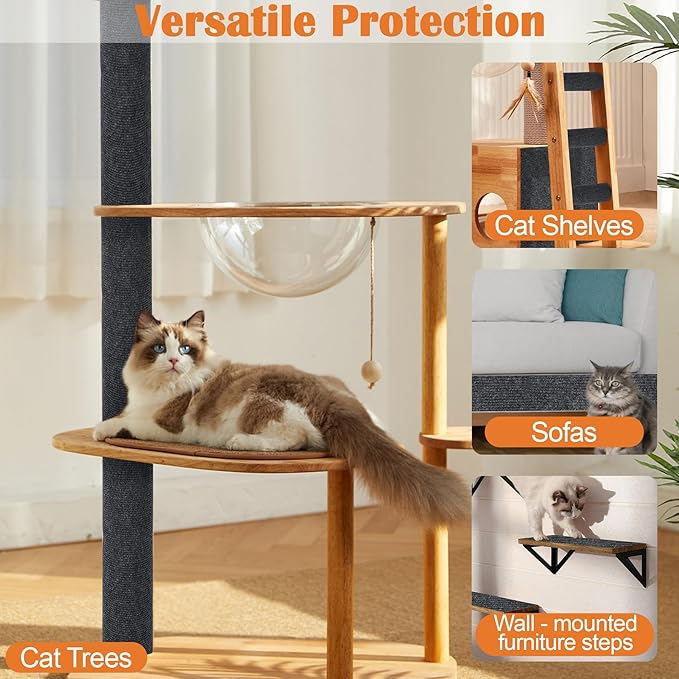 Cat Scratch Furniture Protector - 138" x 15.8" Trimmable Self-Adhesive Cats Claws Scratch Pads, DIY Cat Climbing Couch Protector for Scratch Post Cat Tree Replacement Indoor (Dark Gray)