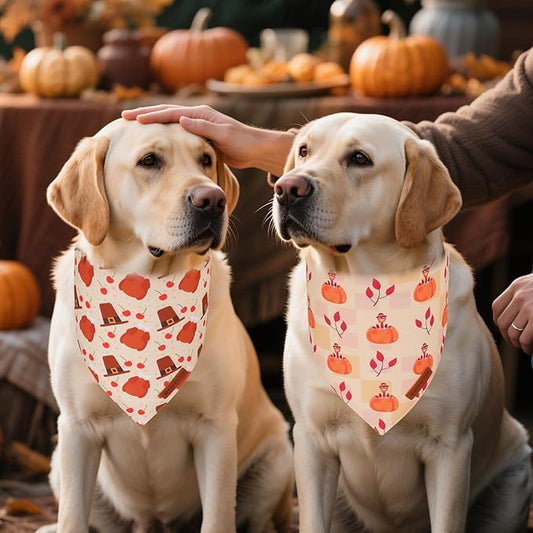 ADOGGYGO Thanksgiving Dog Bandanas 2 Pack, Reversible Turkey Pumpkin Pet Scarf Bib, Adjustable Fit Orange Thanksgiving Bandana for Extra Large Dogs (X-Large)