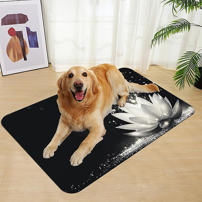 Magic White Lotus Pet Feeding Mat–Christmas Stocking Quick Dry Absorbent Dog Cat Food Mat, Non Slip Waterproof Bowl Placemat for Messy Eaters, Pet Accessories for Floors 12"x20"