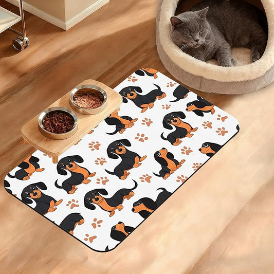 Dog Bowl Mat,Dog Dachshund Pet Feeding Mat for Floors Waterproof, Grey Paws Absorbent Dogs Placemat for Food and Water Quick Dry Pet Cat Feeding Mats with Non Slip Bottom 12" x 20"