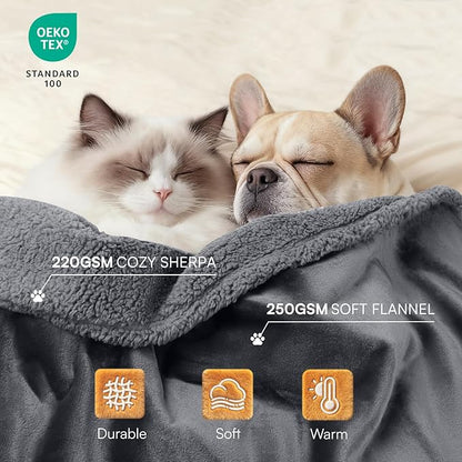 Luciphia Waterproof Pet Blanket, Liquid Pee Proof Dog Blanket for Sofa Bed Couch, Reversible Sherpa Fleece Furniture Protector Cover for Small Medium Large Dogs Cats, Dark Gray Queen Size（90" x 82"）