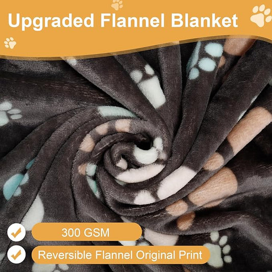 Dog Blankets for Large Dogs, Upgraded Pet Cat Flannel Blankets Washable, Premium 300GSM Soft Pet Throw Cover for Kennel Crate Bed, Sofas, Cute Paw Pattern, 80x60 inch, Grey