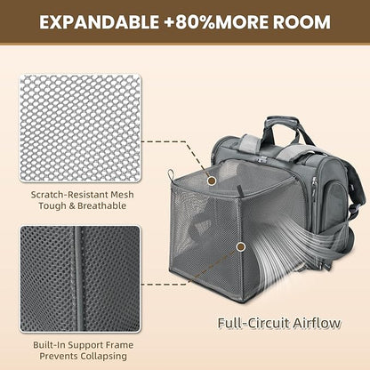 Lollimeow Expandable Cat Carrier Backpack for Large Cats - Airline Approved Pet Carrier Backpack for Small Dogs, Hiking & Travel, Waterproof with Breathable Mesh, 22lbs Capacity (Dark Grey, Large)