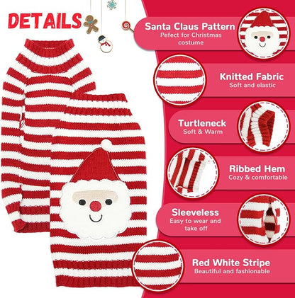 Dog Christmas Sweater Xmas Pet Clothes Cute Striped Santa Claus Costume Holiday Puppy Cat Jumpers Outfits New Year Gifts for Small Medium Large Dogs (L, Red White Stripe Santa Claus)