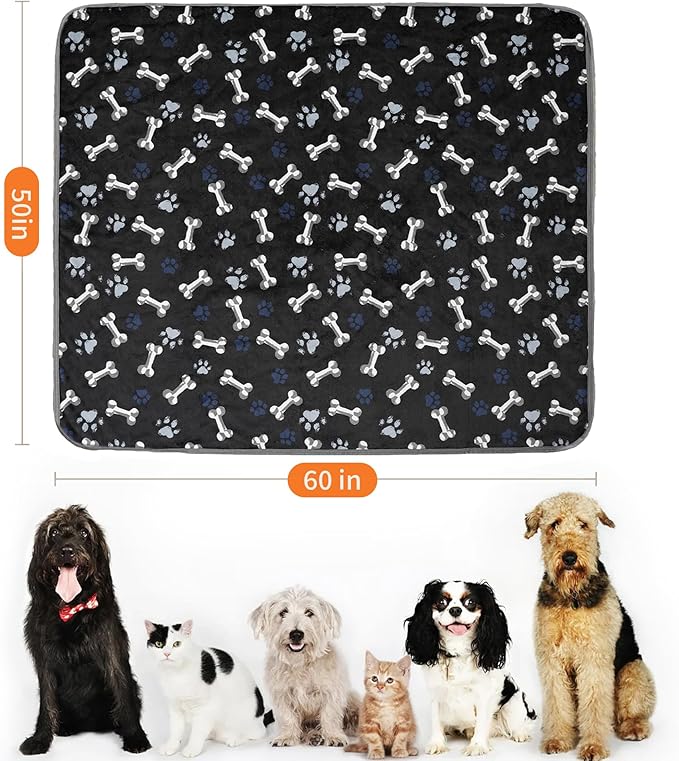 Waterproof Dog Blankets Pet Blanket 50"x60", Soft Fluffy Sofa Car Bed Protector, Reversible Sherpa Fleece Dog Blanket for Large Dogs (Navy Paws)